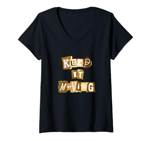 Damen Braune Keep It Moving Braune Grafik T-Shirt mit V-Ausschnitt von Match Brown Color Graphic Tee