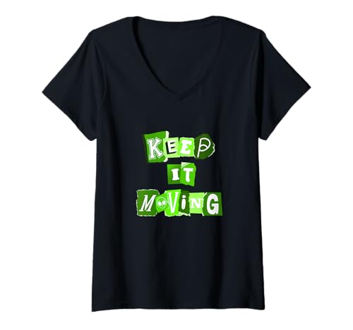 Damen Green Keep It Moving Green Graphic T-Shirt mit V-Ausschnitt Damen Green Keep It Moving Green Graphic T-Shirt mit V-Ausschnitt von Match Green Color Graphic Tee