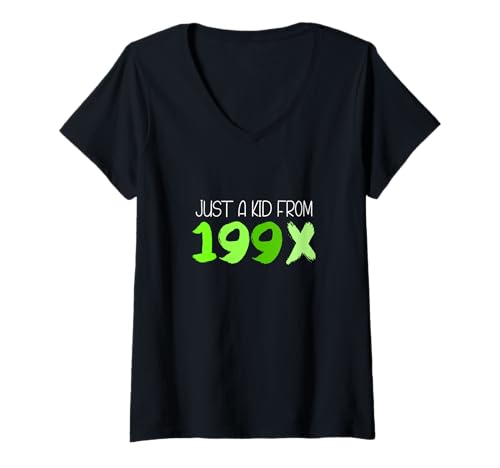 Damen Grün Just A Kid from 199X Grüne Grafik T-Shirt mit V-Ausschnitt Damen Grün Just A Kid from 199X Grüne Grafik T-Shirt mit V-Ausschnitt von Match Green Color Graphic Tee