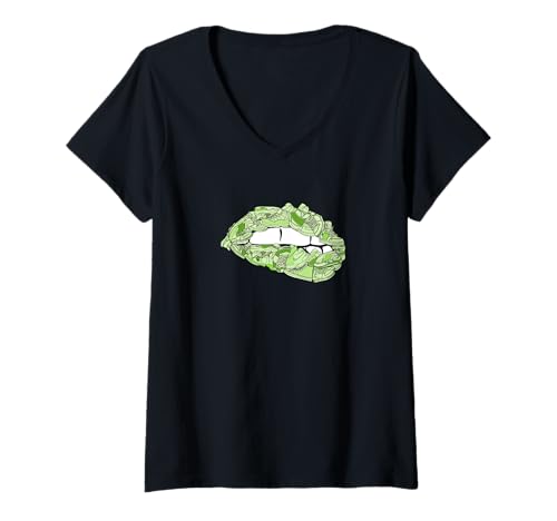Damen Grüner Sneaker Lips Green Graphic T-Shirt mit V-Ausschnitt Damen Grüner Sneaker Lips Green Graphic T-Shirt mit V-Ausschnitt von Match Green Color Graphic Tee