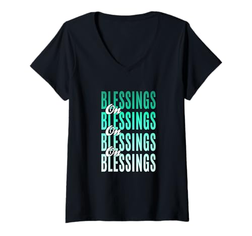 Damen Hellblaugrün Aqua Blessings On Blessings Light Blaugrün T-Shirt mit V-Ausschnitt Damen Hellblaugrün Aqua Blessings On Blessings Light Blaugrün T-Shirt mit V-Ausschnitt von Match Light Teal Aqua Color Graphic Tee