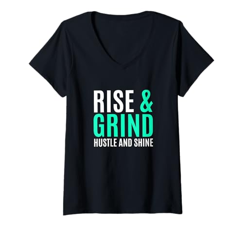 Damen Hellblaugrün Aqua Rise, Grind, Hustle, Shine Hellblaugrün T-Shirt mit V-Ausschnitt Damen Hellblaugrün Aqua Rise, Grind, Hustle, Shine Hellblaugrün T-Shirt mit V-Ausschnitt von Match Light Teal Aqua Color Graphic Tee