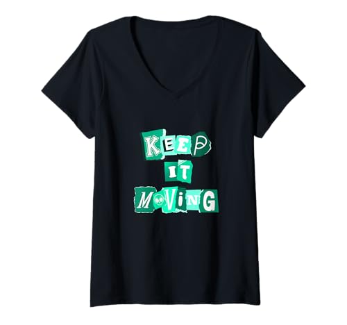 Damen Hellblaugrünes Aquagrafik mit Aufschrift „Keep It Moving“ T-Shirt mit V-Ausschnitt von Match Light Teal Aqua Color Graphic Tee