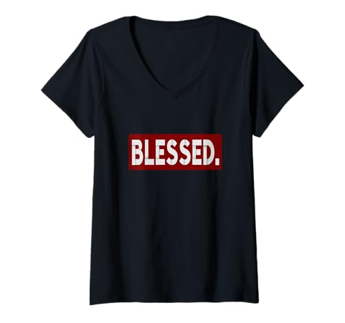 Damen Kastanienbraun/Burgunderrot/Blessed. Kastanienbraun/Burgunderrot T-Shirt mit V-Ausschnitt von Match Maroon Red Burgundy Color Graphic Tee