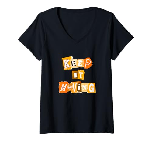 Damen Orange Keep It Moving Orange Grafik T-Shirt mit V-Ausschnitt Damen Orange Keep It Moving Orange Grafik T-Shirt mit V-Ausschnitt von Match Orange Color Graphic Tee