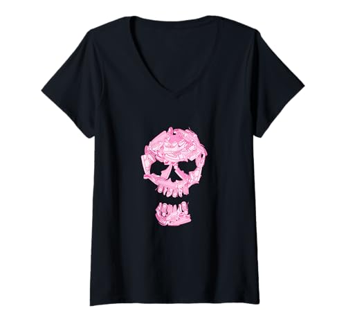 Damen Pink Big 'Ol Sneaker Totenkopf Rosa Farbe Grafik Rosa T-Shirt mit V-Ausschnitt Damen Pink Big 'Ol Sneaker Totenkopf Rosa Farbe Grafik Rosa T-Shirt mit V-Ausschnitt von Match Pink Color Graphic Tee