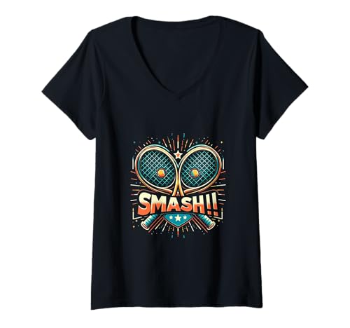 Damen Smash It! Motivierendes Tennis T-Shirt mit V-Ausschnitt Damen Smash It! Motivierendes Tennis T-Shirt mit V-Ausschnitt von Match Point Wear