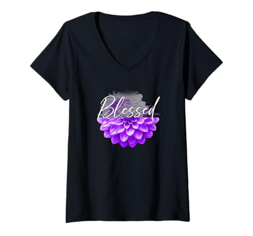 Damen Lila gesegnete Blume, violette Grafik T-Shirt mit V-Ausschnitt Damen Lila gesegnete Blume, violette Grafik T-Shirt mit V-Ausschnitt von Match Purple Color Graphic Tee
