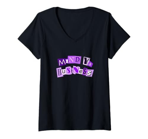 Damen Purple Mind Ya Business Purple Graphic T-Shirt mit V-Ausschnitt Damen Purple Mind Ya Business Purple Graphic T-Shirt mit V-Ausschnitt von Match Purple Color Graphic Tee