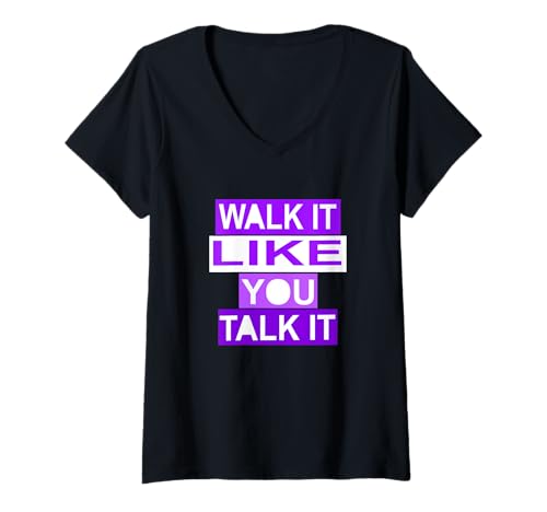 Damen Purple Walk/Talk IT Purple Graphic T-Shirt mit V-Ausschnitt Damen Purple Walk/Talk IT Purple Graphic T-Shirt mit V-Ausschnitt von Match Purple Color Graphic Tee