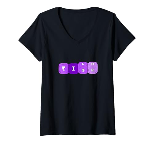Damen Violette Grafik „Risk It For The Riches“ in Violett T-Shirt mit V-Ausschnitt Damen Violette Grafik „Risk It For The Riches“ in Violett T-Shirt mit V-Ausschnitt von Match Purple Color Graphic Tee