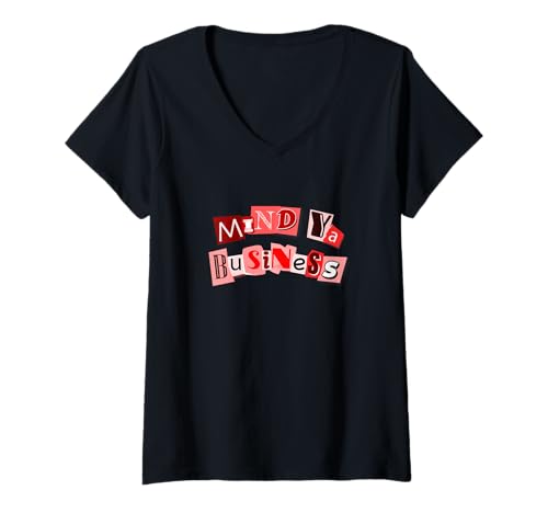 Damen Red Mind Ya Business Red Graphic T-Shirt mit V-Ausschnitt von Match Red Color Graphic Tee