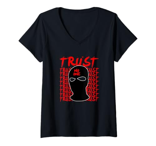 Damen Red Trust Issues Red Graphic T-Shirt mit V-Ausschnitt von Match Red Color Graphic Tee