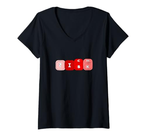 Damen Rote Grafik „Risk It For The Riches“ in Rot T-Shirt mit V-Ausschnitt Damen Rote Grafik „Risk It For The Riches“ in Rot T-Shirt mit V-Ausschnitt von Match Red Color Graphic Tee