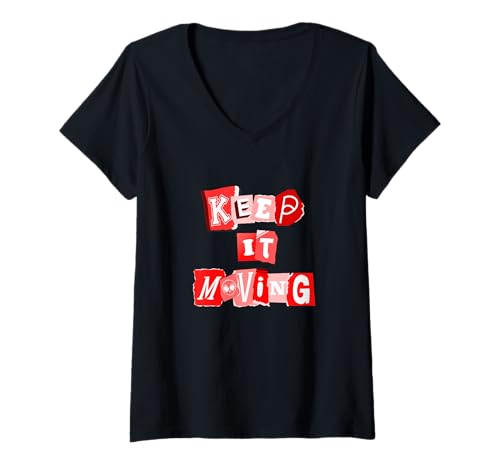 Damen Rote Keep It Moving Rote Grafik T-Shirt mit V-Ausschnitt Damen Rote Keep It Moving Rote Grafik T-Shirt mit V-Ausschnitt von Match Red Color Graphic Tee