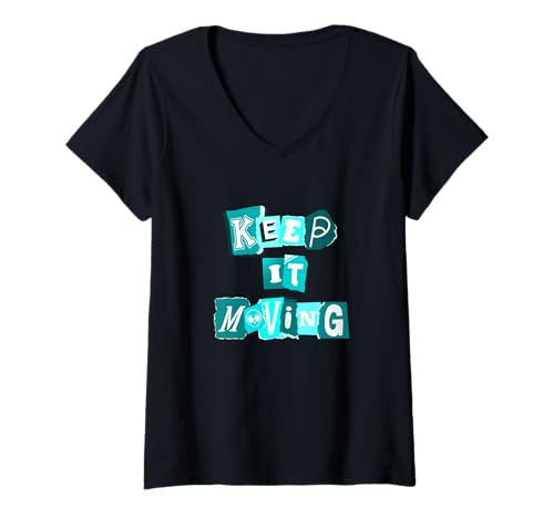 Damen Türkis Keep It Moving Türkis-Grafik T-Shirt mit V-Ausschnitt Damen Türkis Keep It Moving Türkis-Grafik T-Shirt mit V-Ausschnitt von Match Turquoise Color Graphic Tee