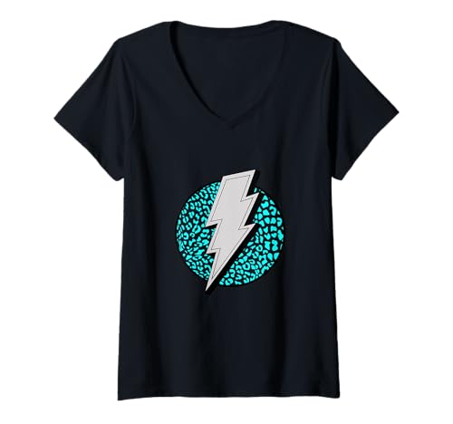 Damen Türkis Wild Lightning Türkis Grafik T-Shirt mit V-Ausschnitt Damen Türkis Wild Lightning Türkis Grafik T-Shirt mit V-Ausschnitt von Match Turquoise Color Graphic Tee