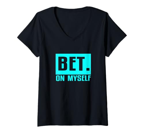 Damen Türkisfarbene Aufschrift "BET On Myself" T-Shirt mit V-Ausschnitt von Match Turquoise Color Graphic Tee