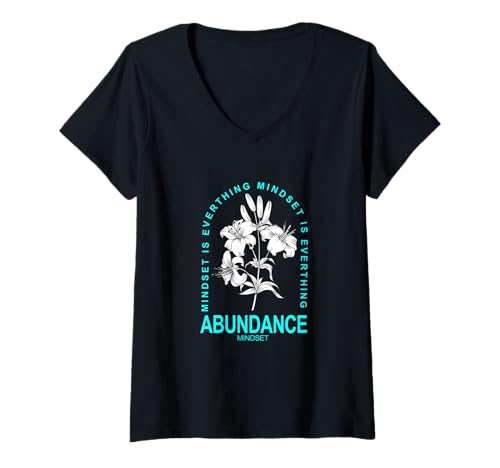 Damen Turquoise Abundance Mindset Turquoise Graphic T-Shirt mit V-Ausschnitt von Match Turquoise Color Graphic Tee