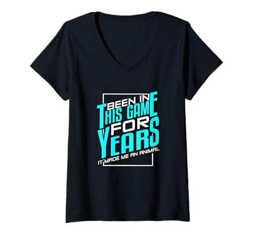 Damen Turquoise Been In This Game For Years Turquoise Graphic T-Shirt mit V-Ausschnitt von Match Turquoise Color Graphic Tee