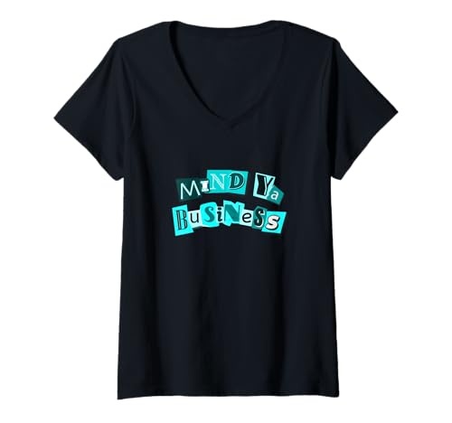 Damen Turquoise Mind Ya Business Türkis Grafik T-Shirt mit V-Ausschnitt von Match Turquoise Color Graphic Tee