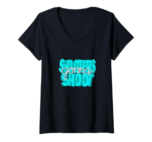 Damen Turquoise Shooters Gonna Shoot Grafik in Türkis T-Shirt mit V-Ausschnitt von Match Turquoise Color Graphic Tee