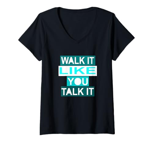 Damen Turquoise Walk/Talk IT Turquoise Graphic T-Shirt mit V-Ausschnitt von Match Turquoise Color Graphic Tee