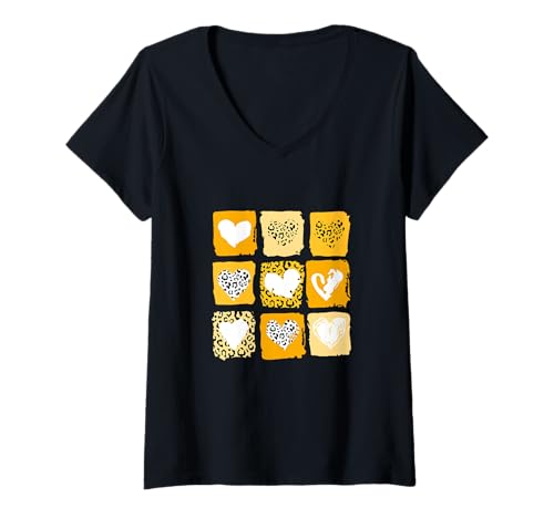 Damen Gelbe Grafik mit wilden Herzen der Universität in Gold T-Shirt mit V-Ausschnitt Damen Gelbe Grafik mit wilden Herzen der Universität in Gold T-Shirt mit V-Ausschnitt von Match University Varsity-Gold Color Graphic Tee