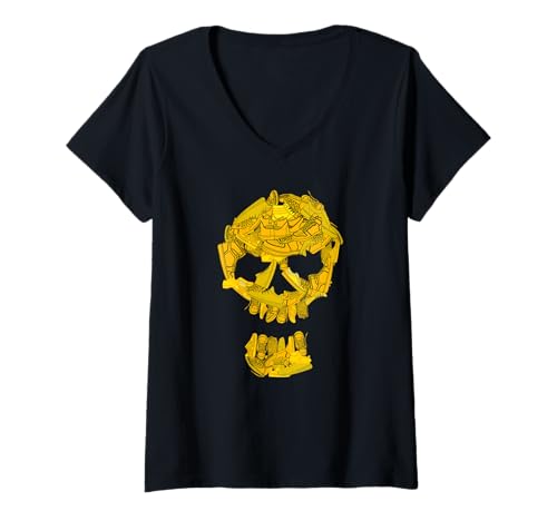Damen University Varsity-Gold Big 'Ol Sneaker Totenkopf Gelb T-Shirt mit V-Ausschnitt von Match University Varsity-Gold Color Graphic Tee