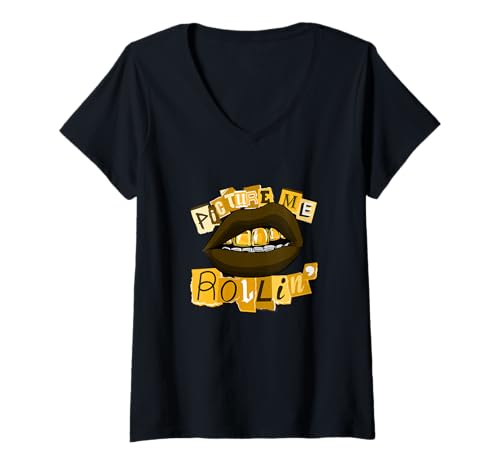Damen University Varsity-Gold Picture That! Gelb T-Shirt mit V-Ausschnitt von Match University Varsity-Gold Color Graphic Tee