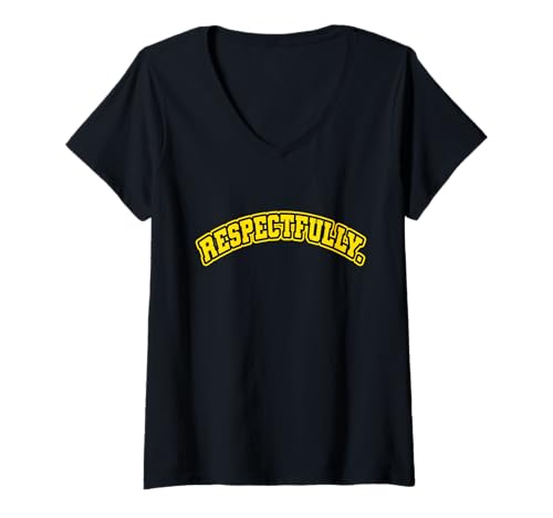 Damen University Varsity-Gold Respectfully. Gelbe Grafik T-Shirt mit V-Ausschnitt Damen University Varsity-Gold Respectfully. Gelbe Grafik T-Shirt mit V-Ausschnitt von Match University Varsity-Gold Color Graphic Tee