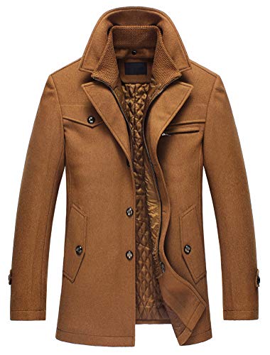 Lavnis Herren Warm Wollmantel Stehkragen Wintermantel Kurzmantel Winter Jacke Business Freizeit Style4 Camel L von Lavnis