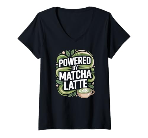 Damen Angetrieben von Matcha Latte Enthusiast T-Shirt mit V-Ausschnitt Damen Angetrieben von Matcha Latte Enthusiast T-Shirt mit V-Ausschnitt von Matcha Enthusiast Energy Boost