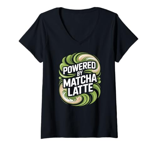 Damen Angetrieben von Matcha Latte Green Energy Lovers T-Shirt mit V-Ausschnitt Damen Angetrieben von Matcha Latte Green Energy Lovers T-Shirt mit V-Ausschnitt von Matcha Enthusiast Energy Lovers Community