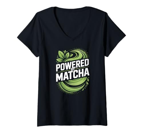 Damen Angetrieben durch Matcha-Grüntee-Blätter T-Shirt mit V-Ausschnitt Damen Angetrieben durch Matcha-Grüntee-Blätter T-Shirt mit V-Ausschnitt von Matcha Enthusiast Energy Nature