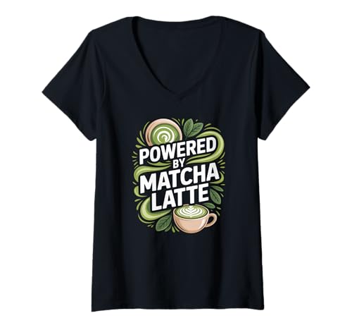 Damen Bereitgestellt von Matcha Latte Green Tea Lover T-Shirt mit V-Ausschnitt Damen Bereitgestellt von Matcha Latte Green Tea Lover T-Shirt mit V-Ausschnitt von Matcha Enthusiast Powered Latte Energy