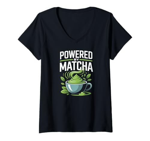 Damen Angetrieben von Matcha Enthusiastic Energy T-Shirt mit V-Ausschnitt Damen Angetrieben von Matcha Enthusiastic Energy T-Shirt mit V-Ausschnitt von Matcha Enthusiasts Energy Lovers