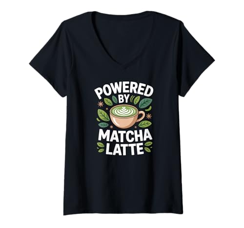 Damen Bereitgestellt von Matcha Latte Leaf Art T-Shirt mit V-Ausschnitt Damen Bereitgestellt von Matcha Latte Leaf Art T-Shirt mit V-Ausschnitt von Matcha Enthusiasts Green Tea Lovers
