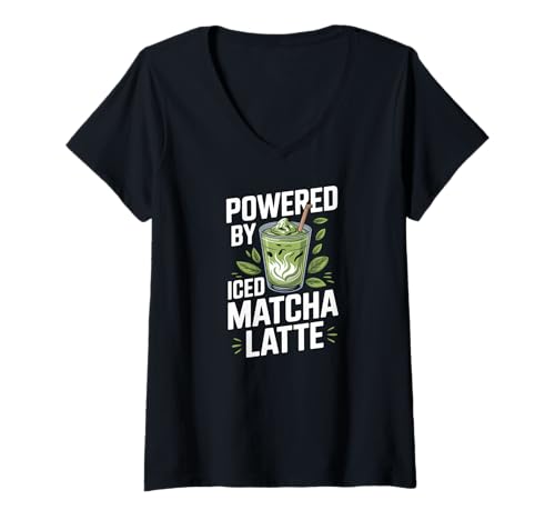 Damen Angetrieben von Iced Matcha Latte Vibrant Green Delight T-Shirt mit V-Ausschnitt Damen Angetrieben von Iced Matcha Latte Vibrant Green Delight T-Shirt mit V-Ausschnitt von Matcha Enthusiasts Unite Daily Energy Boost