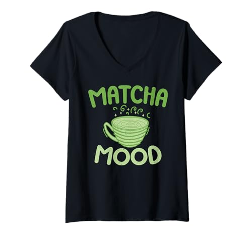 Damen Matcha Mood Matcha T-Shirt mit V-Ausschnitt Damen Matcha Mood Matcha T-Shirt mit V-Ausschnitt von Matcha Gift