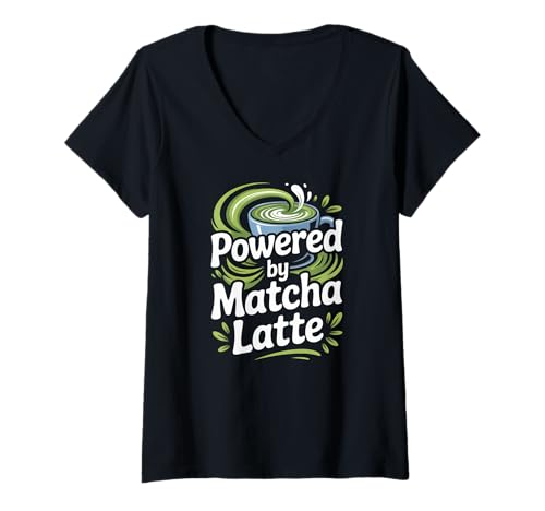 Damen Angetrieben von Matcha Latte Enthusiast Energy T-Shirt mit V-Ausschnitt Damen Angetrieben von Matcha Latte Enthusiast Energy T-Shirt mit V-Ausschnitt von Matcha Lovers Energizing Beverage Enthusiasts