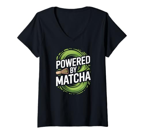 Damen Angetrieben von Matcha-Grüntee-Enthusiasten T-Shirt mit V-Ausschnitt von Matcha Lovers Energy Boost Drink Art