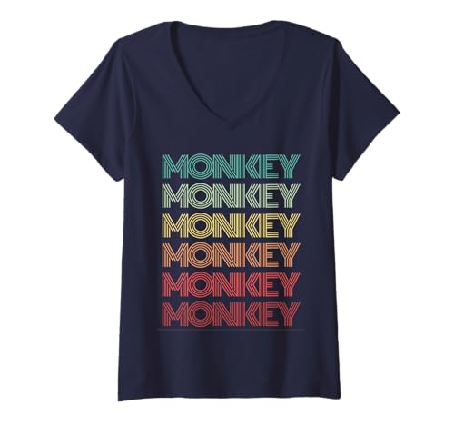 Damen Lustiges Wort AFFE Retro Humor Halloween Fliegende süße Hexen T-Shirt mit V-Ausschnitt von Matching Banana Gag Groovy Hunky Chunky Team