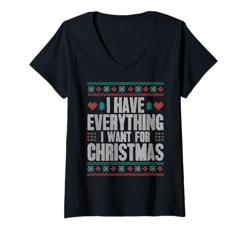 Damen Alles was ich Mir zu Weihnachten wünsche I'm Everything Ugly Matching T-Shirt mit V-Ausschnitt von Matching Christmas Gift For Couples Funny Ugly