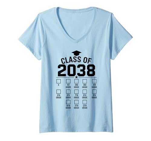 Damen Class of 2038 Grow with Me Platz für Handabdrücke K-12 Senior T-Shirt mit V-Ausschnitt von Matching Costum For Class Of 2038 K-12 Senior Tee