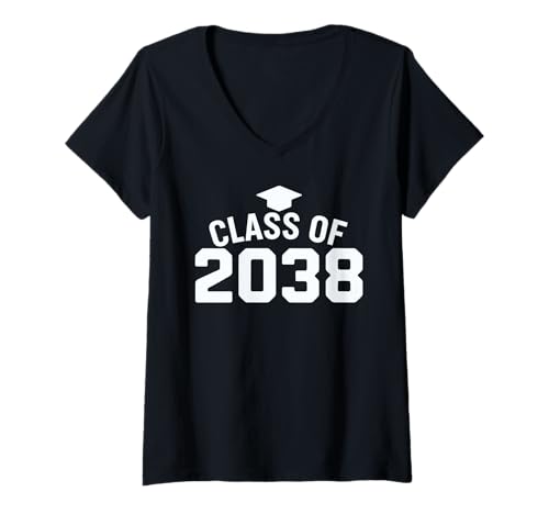 Damen Class of 2038 Grow with Me Platz für Handabdrücke K-12 Senior T-Shirt mit V-Ausschnitt von Matching Costum For Class Of 2038 K-12 Senior Tee