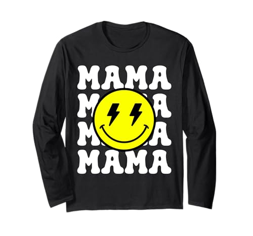 Mama Yellow Smile Face Smiling Happy Lustiges Familienmatching Langarmshirt von Matching Family Birthday Party Apparel