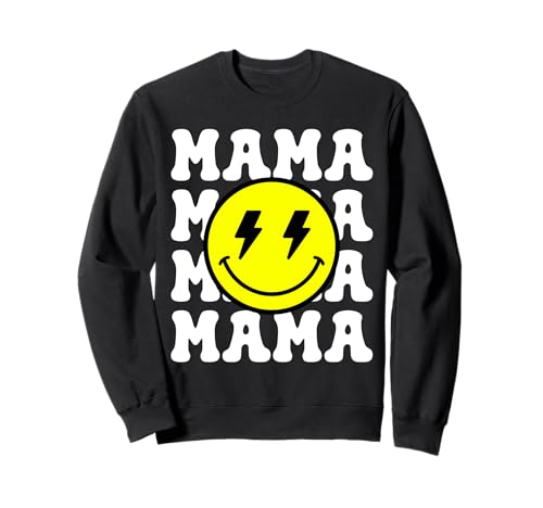 Mama Yellow Smile Face Smiling Happy Lustiges Familienmatching Sweatshirt von Matching Family Birthday Party Apparel