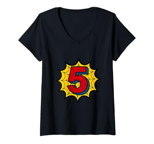 Damen Kinder 5. Geburtstag Spinne Mottoparty 5 Jahre alt Jungen Jugend T-Shirt mit V-Ausschnitt von Matching Family Birthday Spider Web Party Gifts