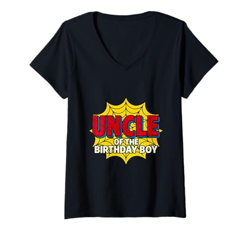Damen Kinder Onkel des Geburtstags Junge Spinne Mottoparty Matching T-Shirt mit V-Ausschnitt von Matching Family Birthday Spider Web Party Gifts